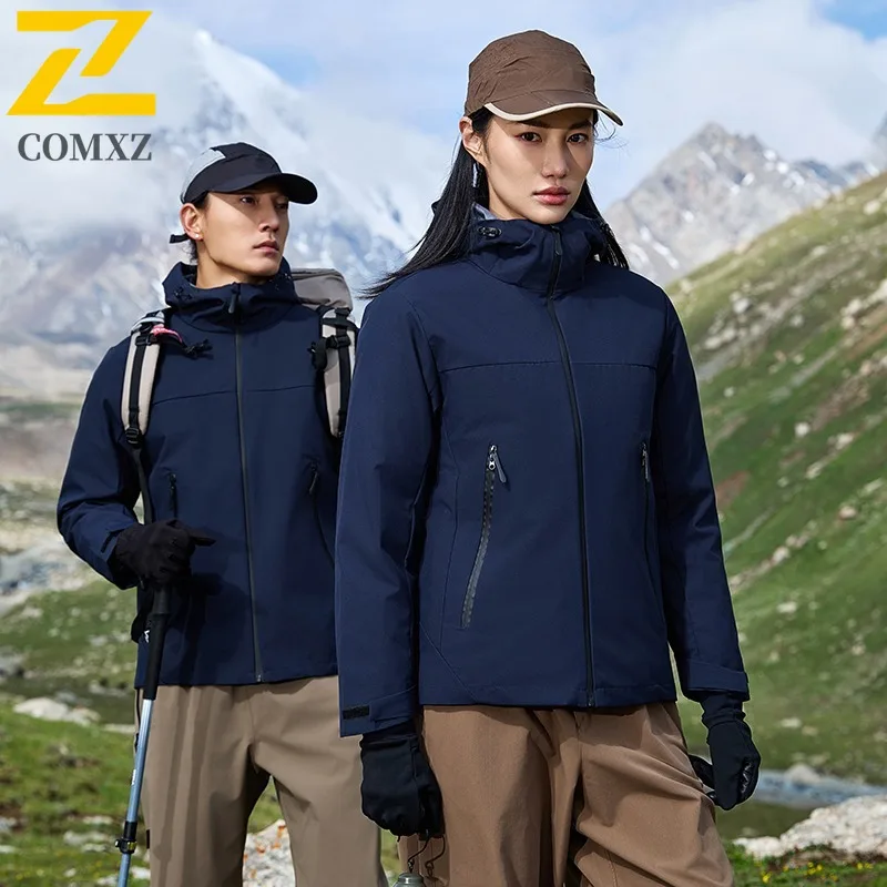 سترة رجالي بقلنسوة ممتازة من COMXZ معطف فضفاض لتسلق الجبال مقاوم للرياح للدراجات النارية نمط يومي مريح للخريف معطف جديد بسحاب #4
