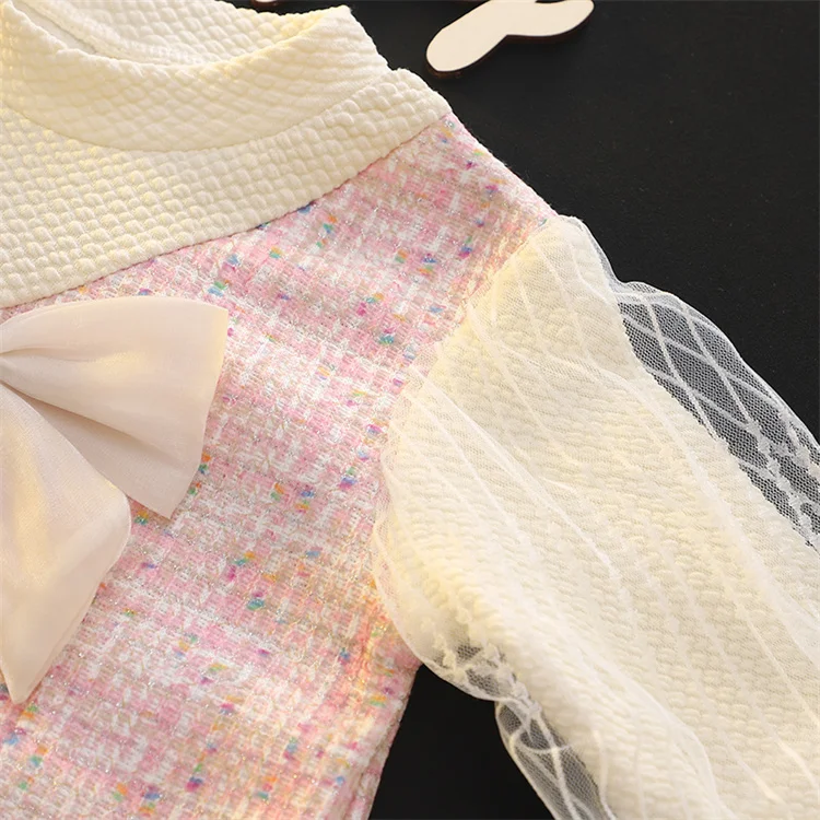 Elegante kinder Kleider Für Mädchen Mode Bogen Langarm Prinzessin Kinder Geburtstag Party Kleid Frühling Weiche Baby Kleidung Outfit – Detail 6