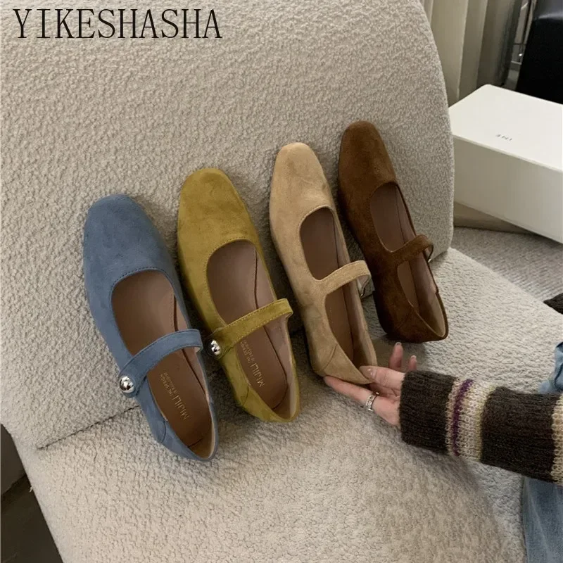 

2024 New Retro Suede Comfortable Elegant Soft Single Shoes Women's Flat Mary Jane Shoes Ballet Shoes Zapatos De Mujer