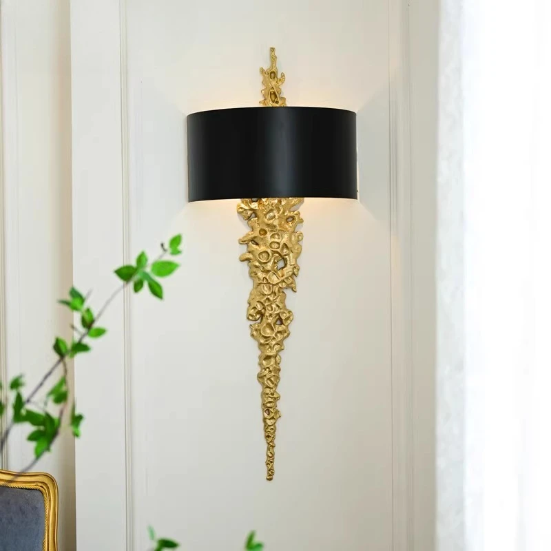 Long Brass Wall Lamp With Mercerized Cloth Cover For Bedroom Living Room Corridor Aisle Postmodern Copper Wall Sconce