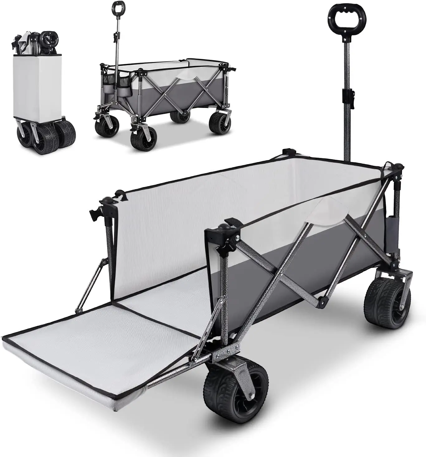 Folding Camping Beach Trolley Cart with Rear Opening , Collapsible All Terrain Wide Wheels With Brakes