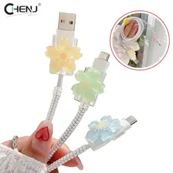 Cute Universal Flowers Charger Protector For Type-C Cable Android Data Line Cover Organizer Cable Protector