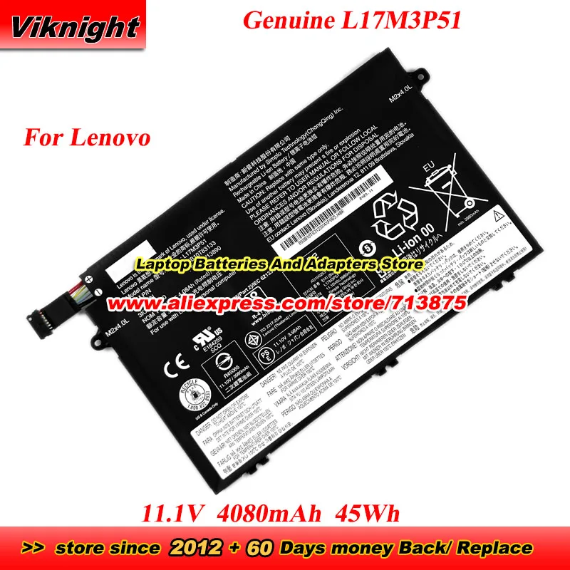 

Оригинальный аккумулятор L17M3P51 11,1 В 4080 мАч 45 Втч 01AV446 SB10K97607 для Lenovo ThinkPad E485 E480 R480 E580 E585 E490 E495 E14 E15