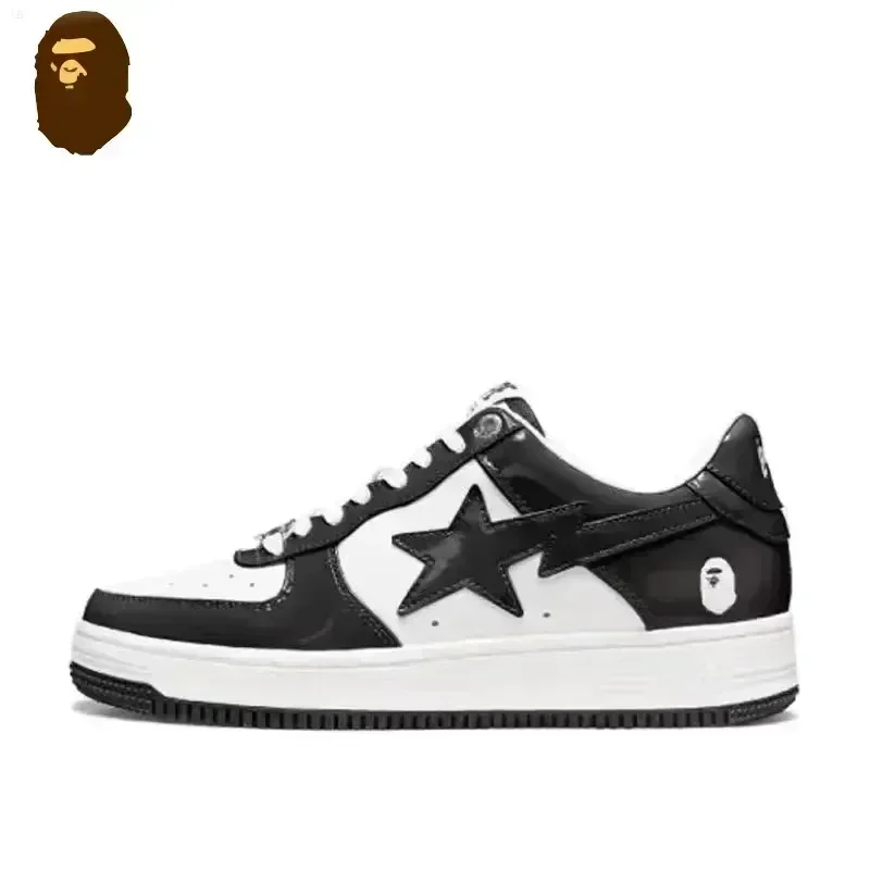 A BATHING APE Men All Black Shark BAPESTA Casual Plarfom Shoes Unisex Women Slip-Resistant Outdoor Soft Walking Sneakers