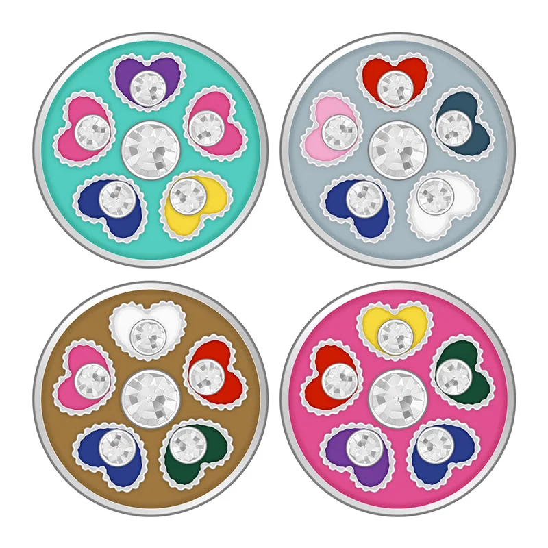 New Beauty Colorful Rhinestone Flowers heart leaves Round 18MM snap buttons fit DIY snap bracelet jewelry wholesale