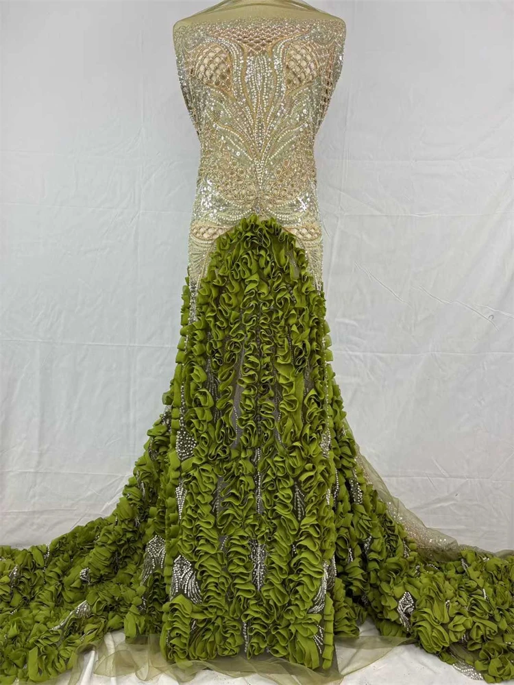 

Высококачественная роскошная кружевная ткань с французскими бусинами 2026, высококачественная кружевная ткань с африканскими блестками для жениха и нигерийских свадебных платьев