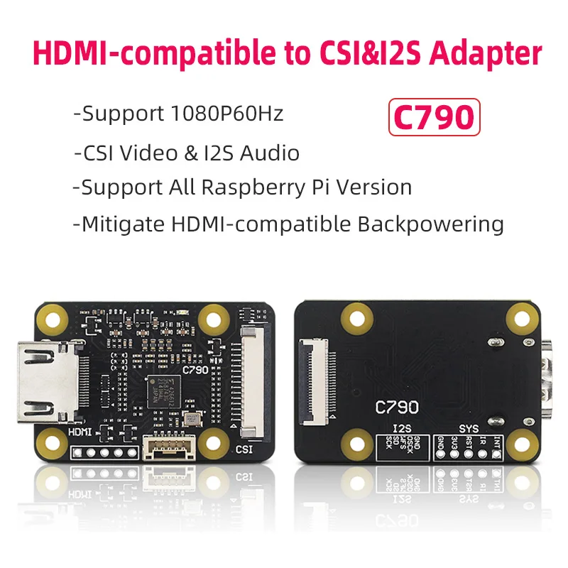 C790 1080P 60Hz HDMI-compatible to CSI-2 Adapter & I2S BliKVM Board Support Audio for Raspberry Pi 5 4B 3B+ 3B Zero CM4