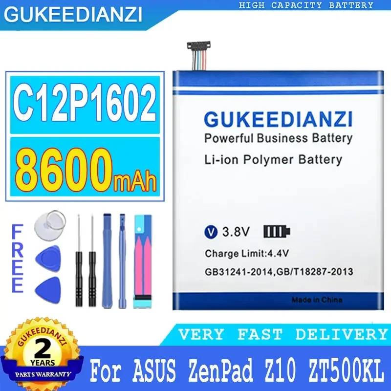 GUKEEDIANZI Replacement Battery, C12P1601, C12P1602, 7150, 8600mAh, for ASUS ZENPAD 3S 10, Z10, ZT500KL, Phone Batteries + Tools