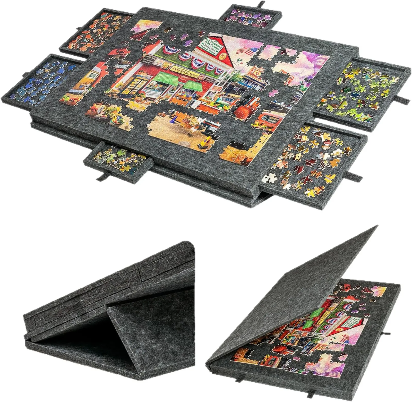 6-Drawer Puzzle Board Foldable Large Capacity Puzzle Organizer Puzzle Desk Decor Decorative Puzzle Storage Box