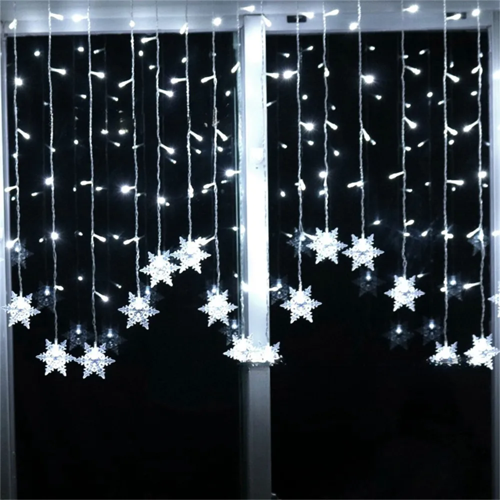 LED Christmas Wreath Light String Ice Piton Snowflake Curtain Light Street Garden EU Standard Plug Navidad New Year 2025