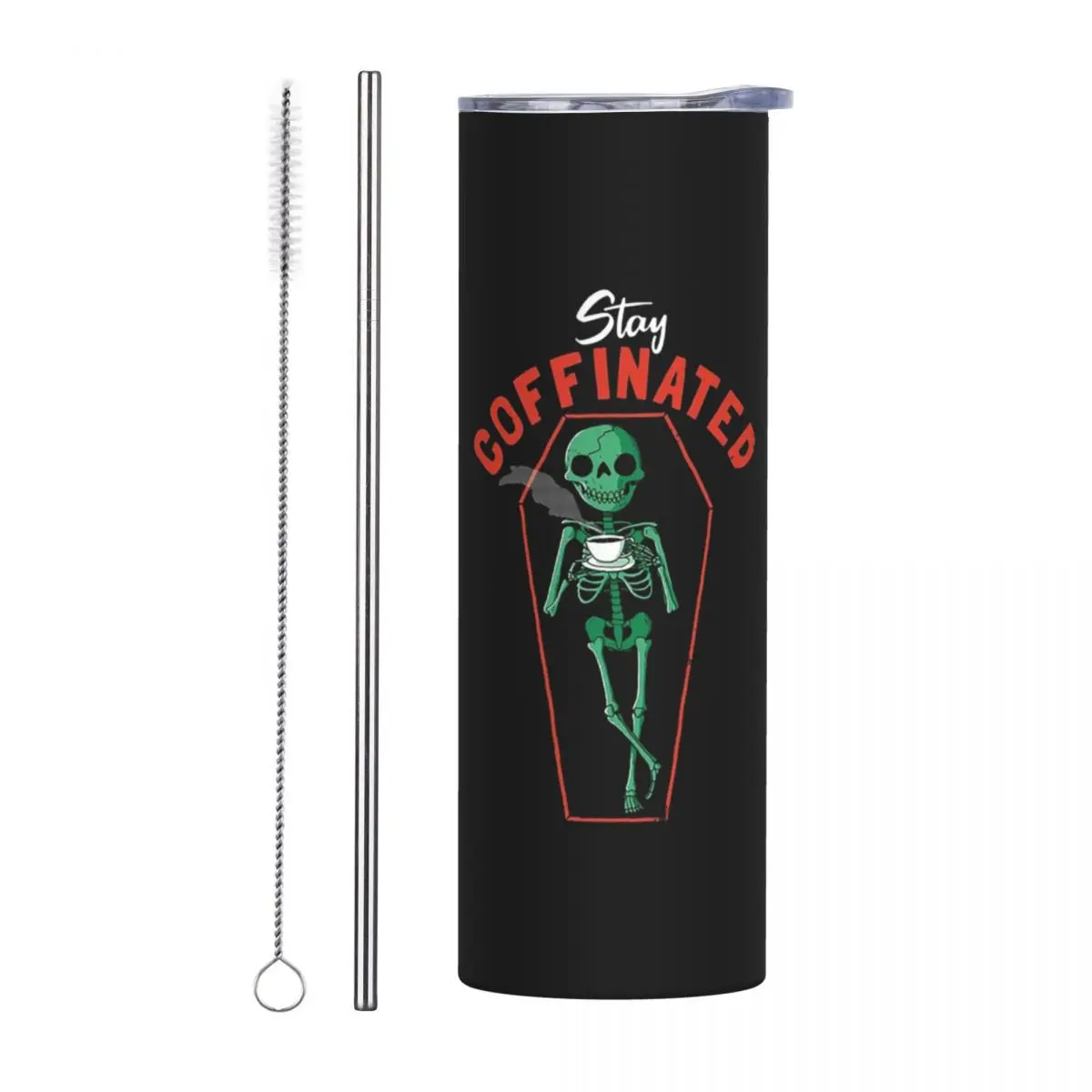 Stay Coffinated Stainless Steel Tumbler Vacuum Insulated Mug Thermal Cold Bottle Straw With Lid 20oz