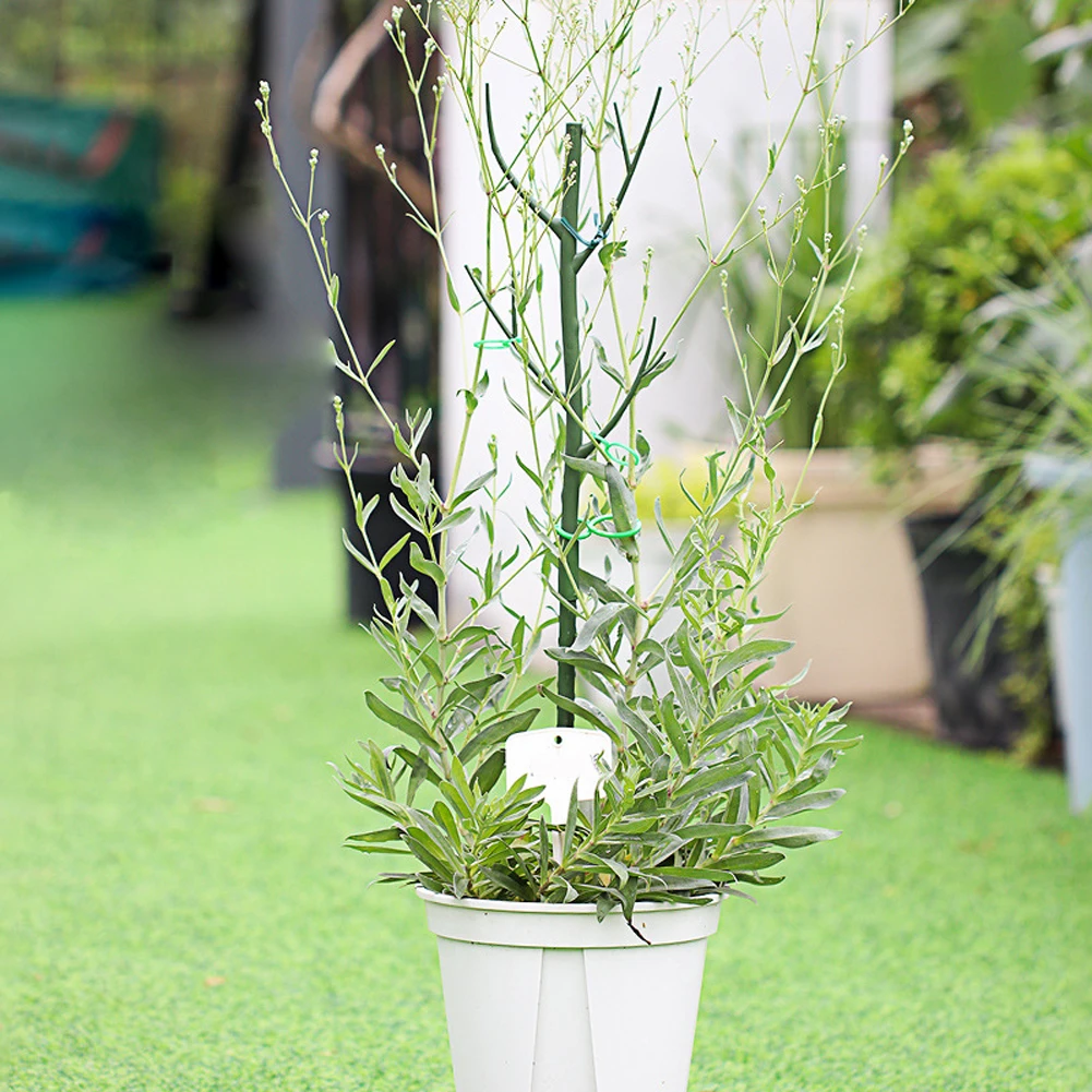 Plant Stakes Set with 5 Stackable Pieces and 25 Cable Ties for Supporting Various Plant Types in Garden or Home Settings
