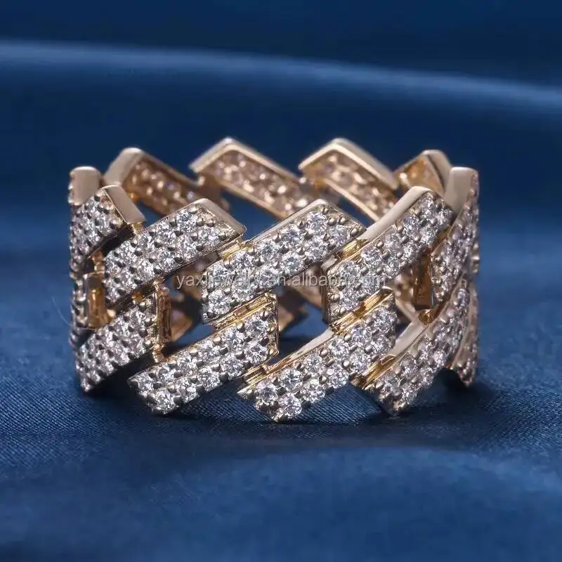 Custom Men's Hip Hop Iced Out 12.5mm S925 Silver 10K 14K 18K Solid Yellow Gold Cuban Ring D VVS Moissanite Diamond Ring