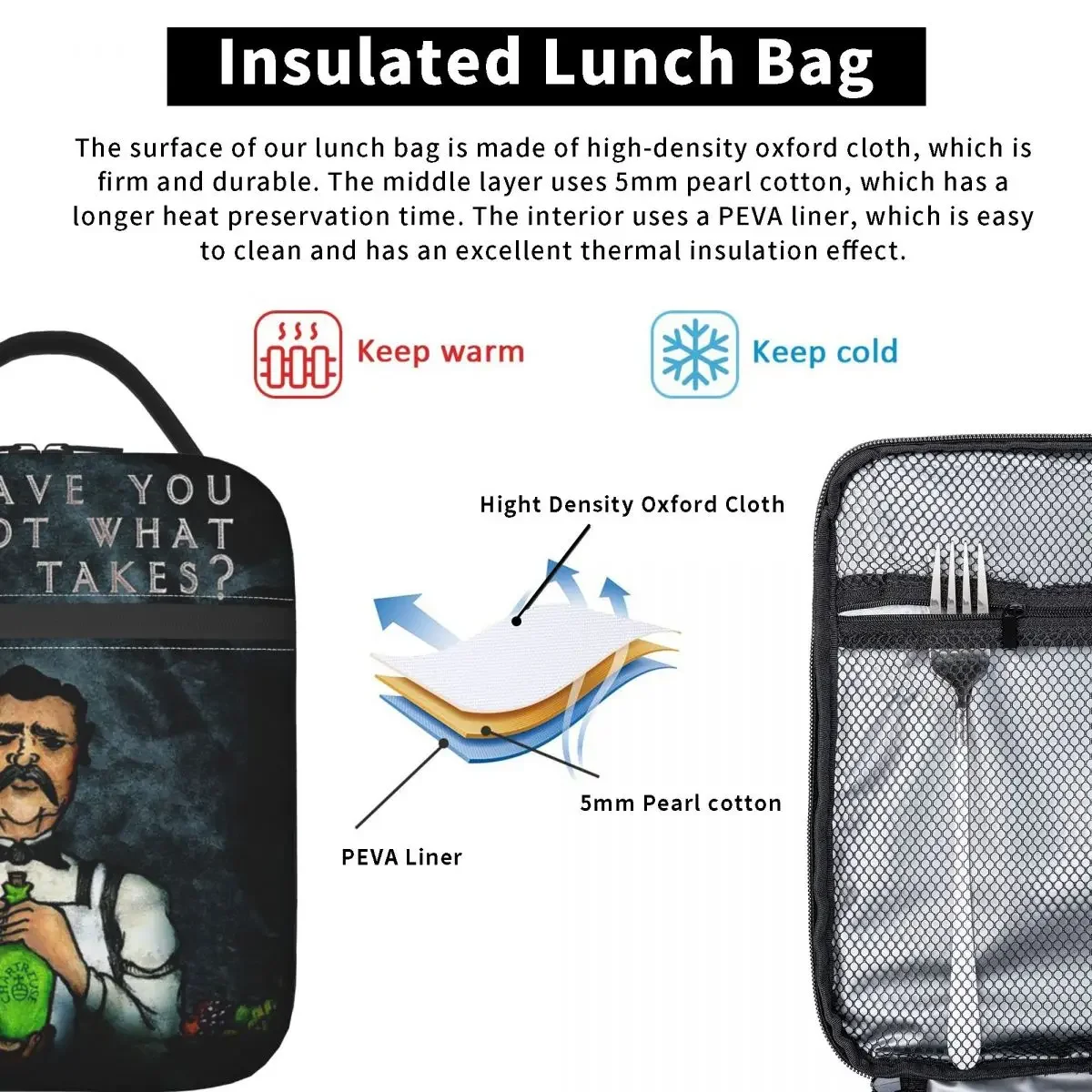 Green Chartreuse Bottle Oil Painting Drink Insulated Lunch Bag for Women Kids Portable Food Boxes Thermal Lunch Box Tote