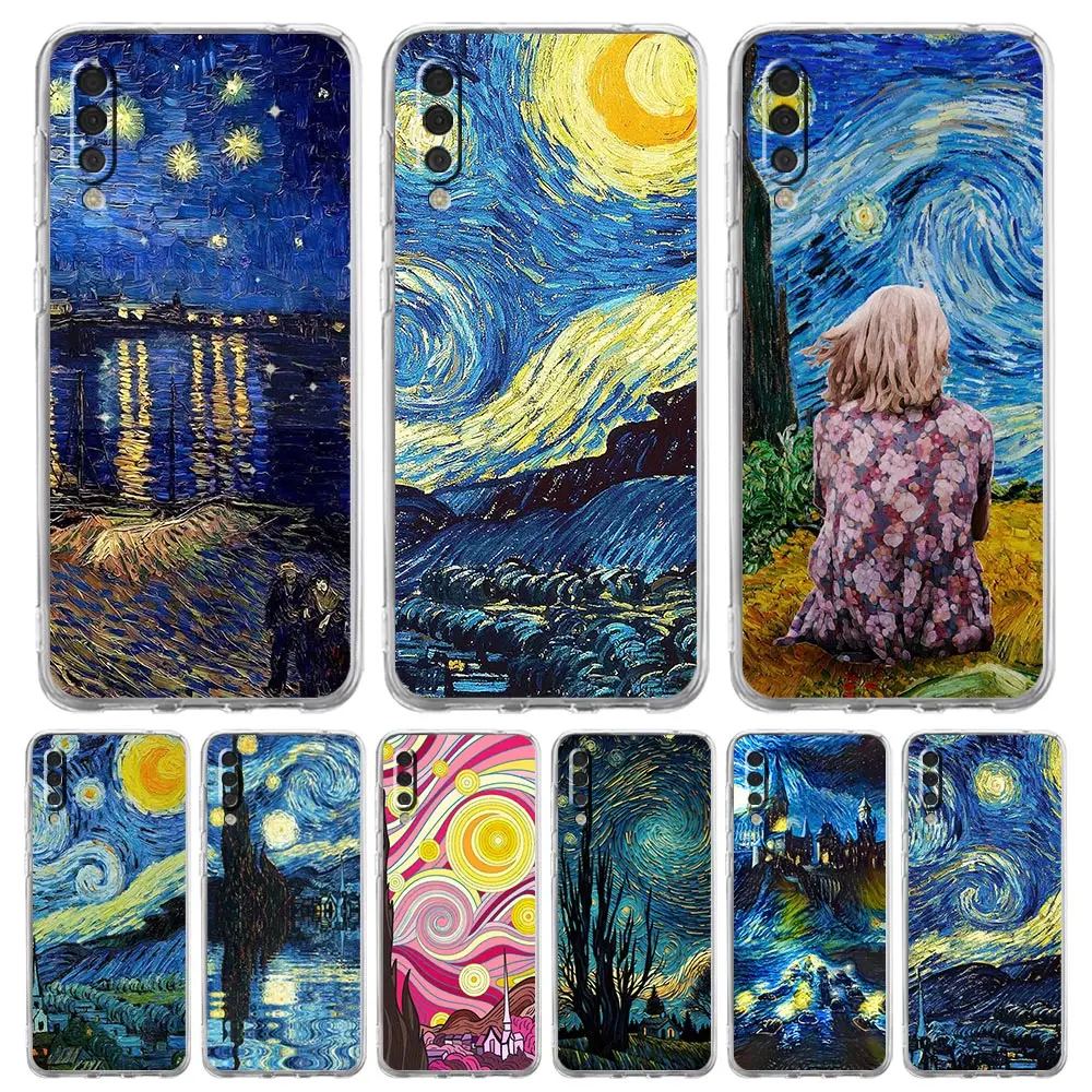 Transparent Phone Case for Samsung Galaxy A16 A14 A12 A22 A24 A26 A36 A56 A42 A30 Soft TPU Van Gogh Art Starry Night Aesthetics