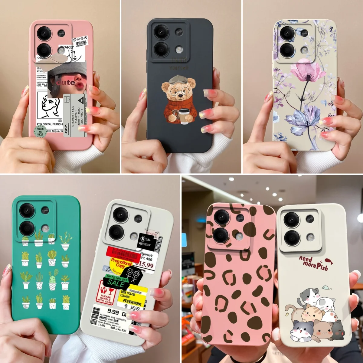 For Xiaomi Redmi Note 13 Pro Phone Case Bear Liquid Silicone Full Protection Anti Drop Cover For Redmi Note13 13Pro 4G 5G Capa