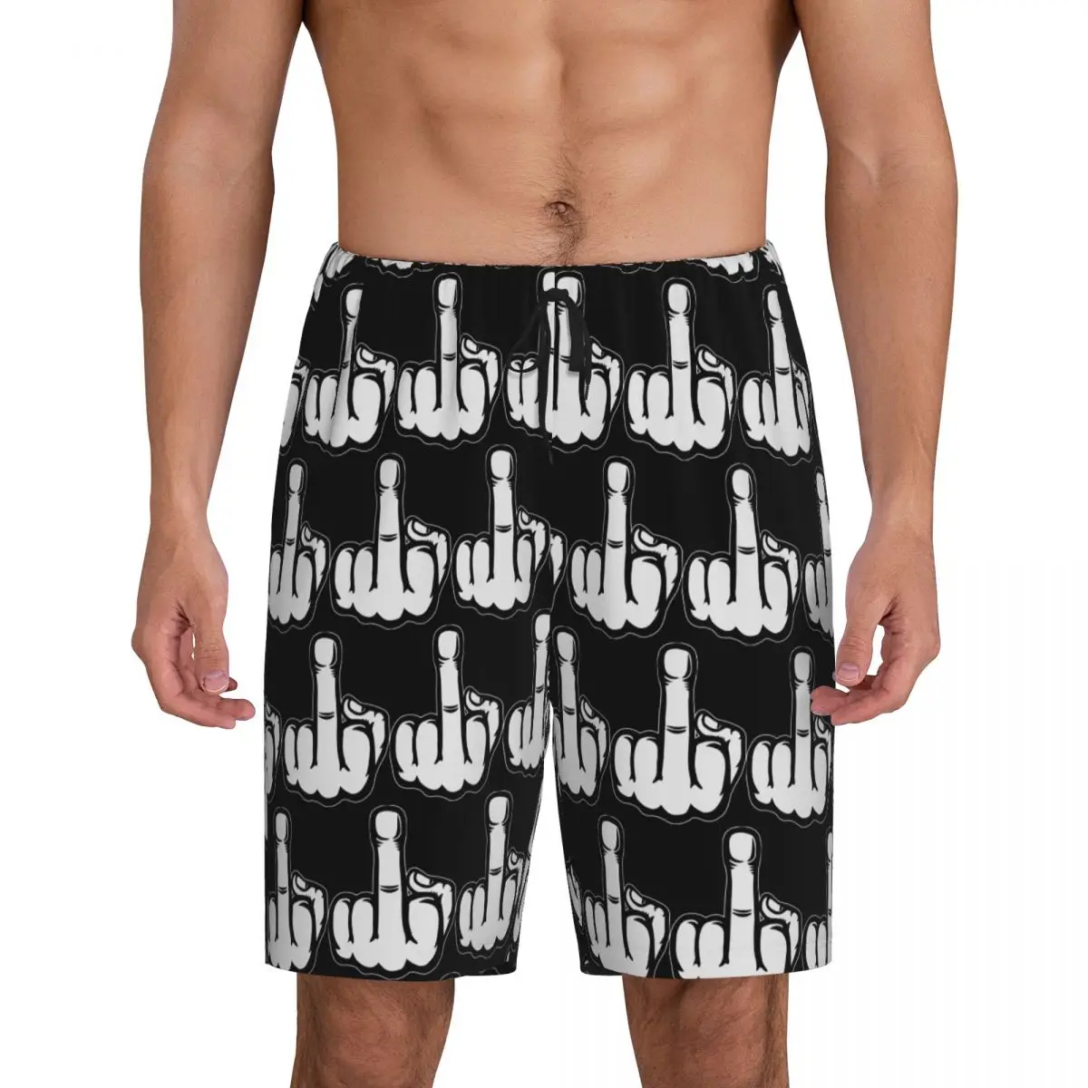 

Hand Gesture Design Middle Finger Shows Middle Fingers Short Pajama Pants Men Sleepwear Sleep Bottom Shorts Sleeping Pants
