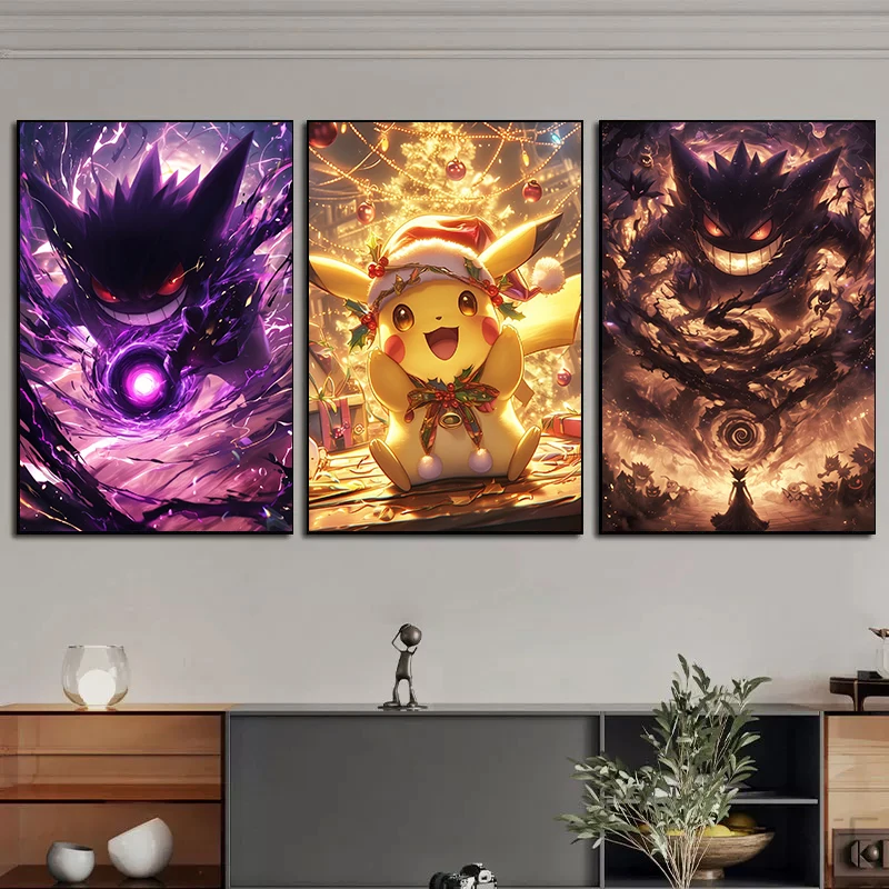 1pc frameless Canvas Painting Pokemon Genghis Ghost Pikachu Trendy Creative Cartoon Anime Decoration Painting