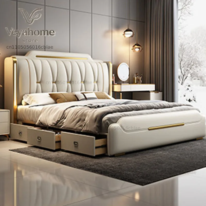 Luxury Double Bed Frame Wooden Beauty Saving Full Sleeping Bed Queen European Letto Matrimoniale Lounge Suite Furniture