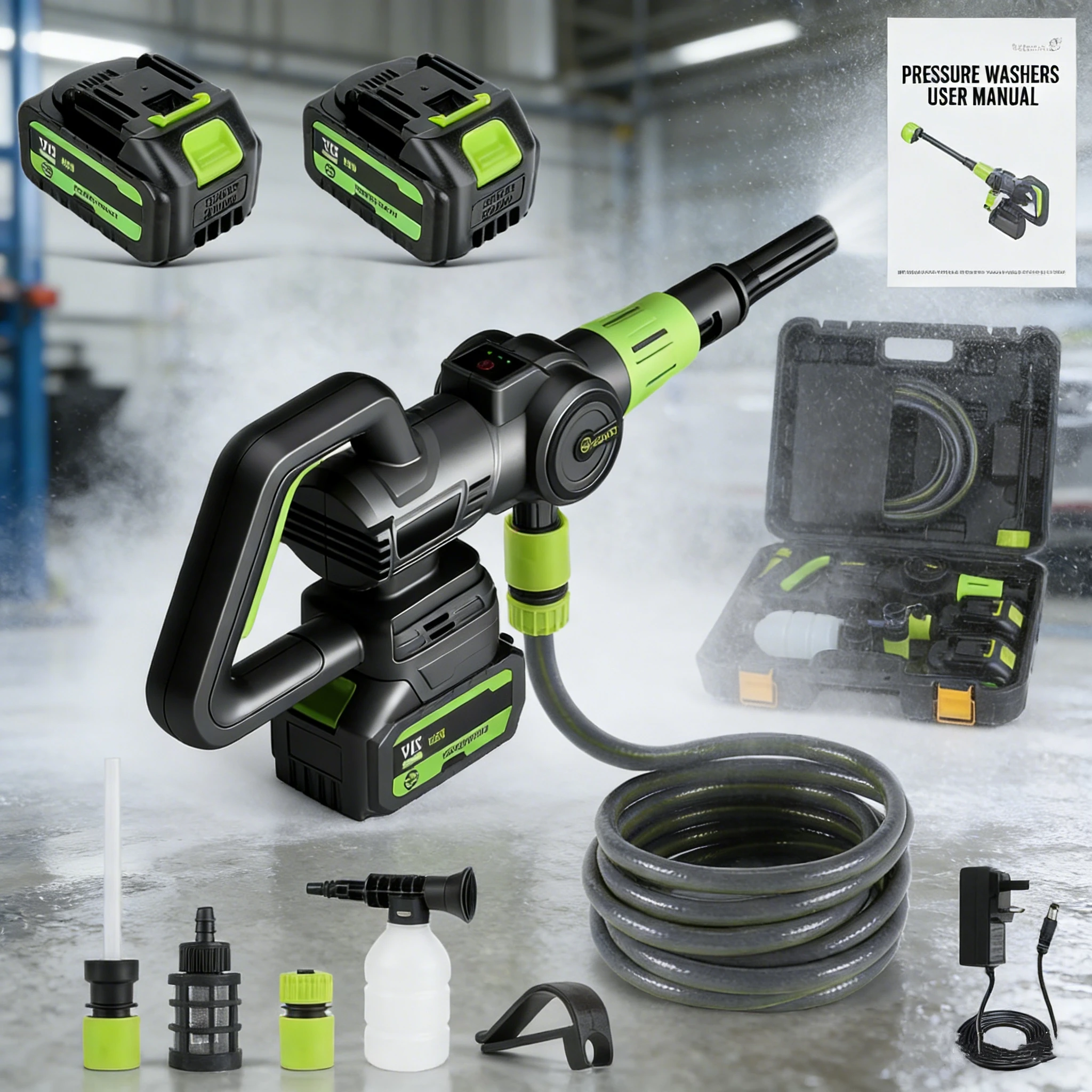 Nettoyeur haute pression sans fil 200 bars, pistolet à eau par pulvérisation 1200W, Machine de nettoyage à pression pour lavage de voiture avec 2 batteries