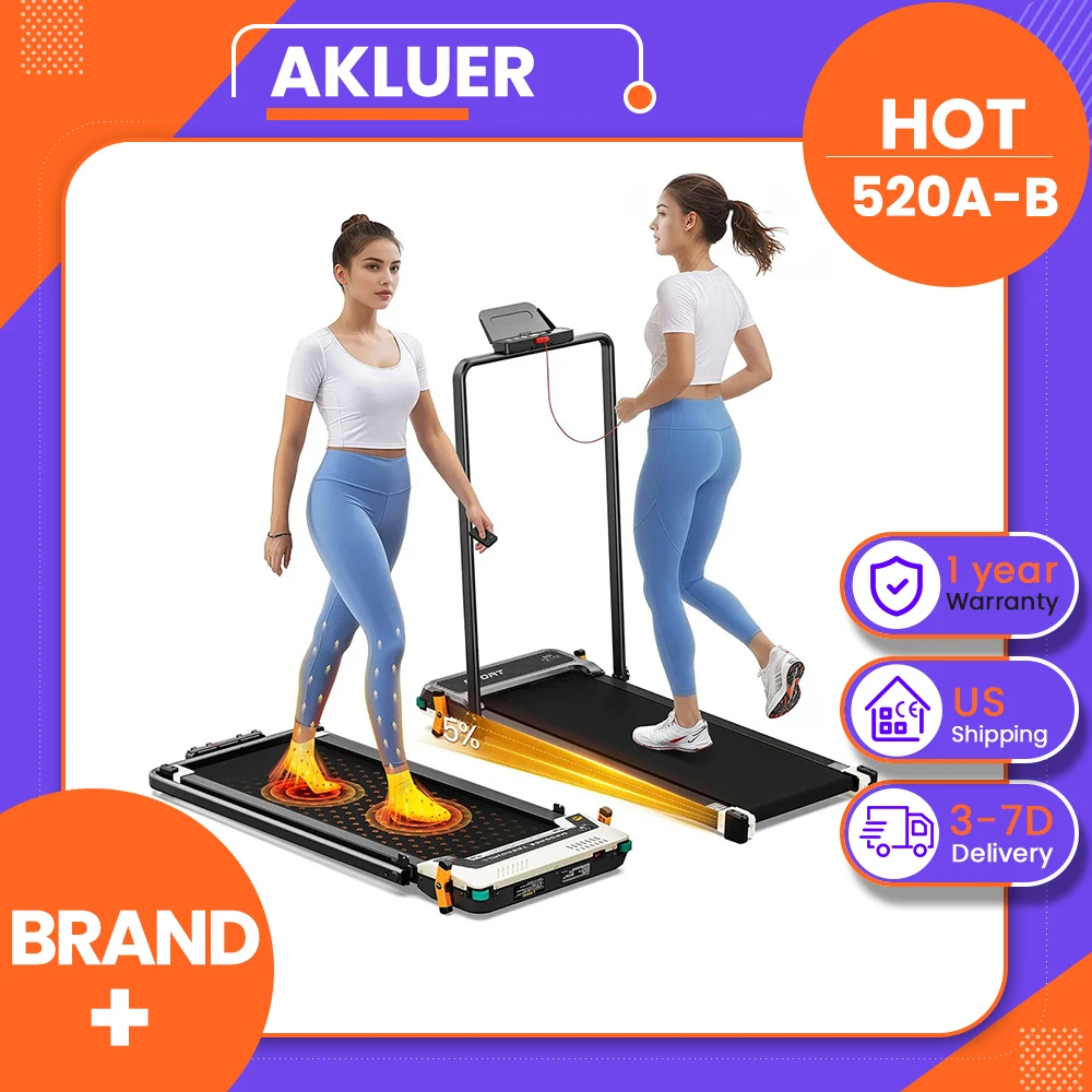 Akluer 520A-B Dual-Sided Walking Pad with Handle, 2.5HP Quiet Motor, 4MPH Max Speed, 150kg Capacity, Dual LED Display, Manual Incline & Built-in Foot Massager, 900*400mm Running Area, Local delivery FCC and UL Certified
