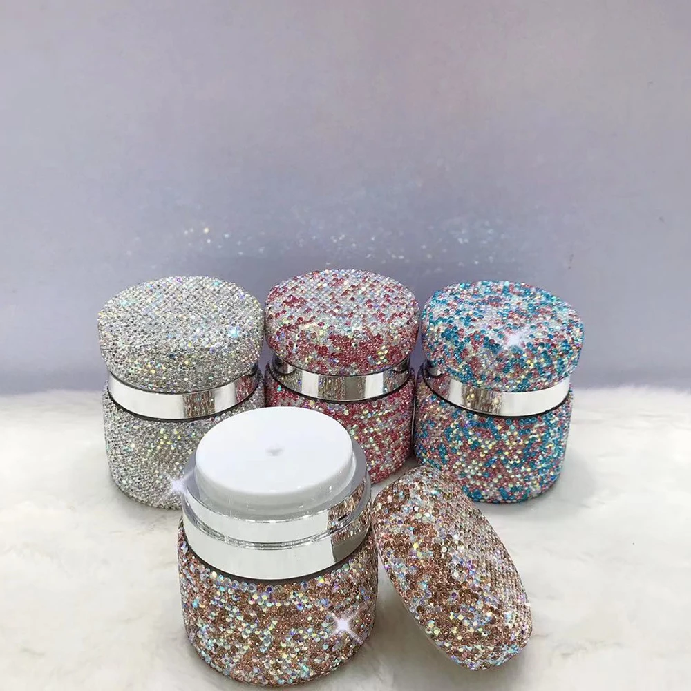 Sparkling Rhinestones Airless Cream Jar Vacuum Empty Bottle Pump Jar Bottle Travel Refillable Lotions Cosmetic Storage Container