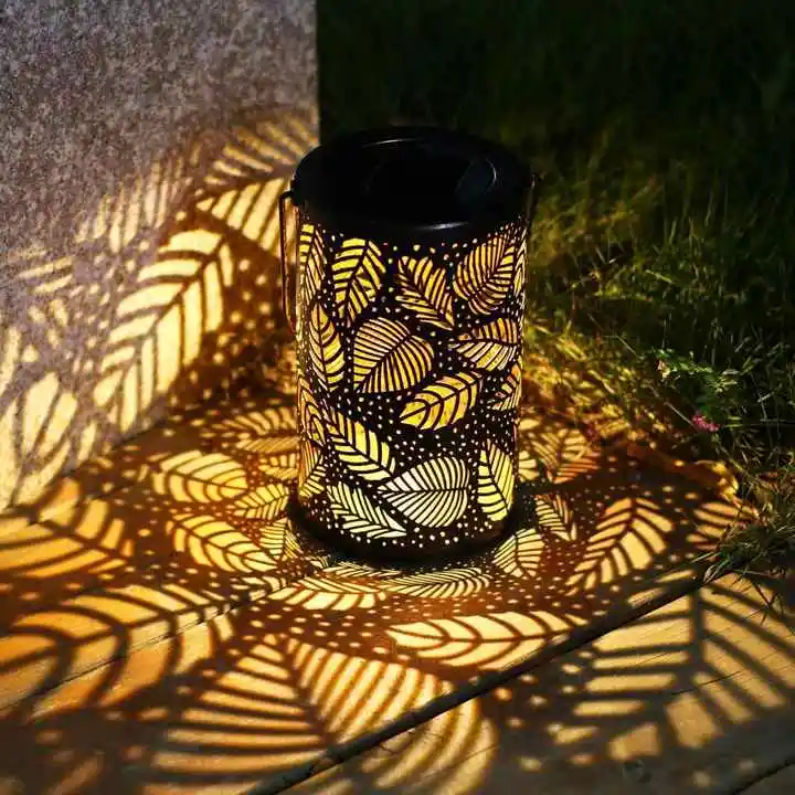 Solar Led Leaf Flower Tree Butterfly Dragonfly Projection Light Metal Lantern Outdoor Garden Hanging Tree Landscape Decoration