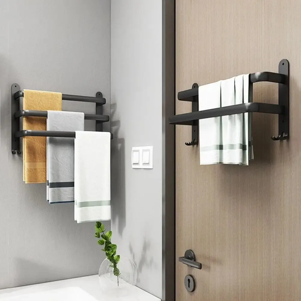 Aluminum Alloy Durable With Hooks Wall Mount Storage Shelf Bathroom Accessories Towel Holder Towel Rack