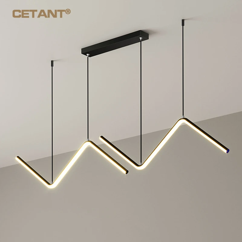 Modern LED Pendant Light Luxury Strip Lamp Bedroom Living Dining Study Room Simple Indoor Home Decoration Remote Hanging Fixture