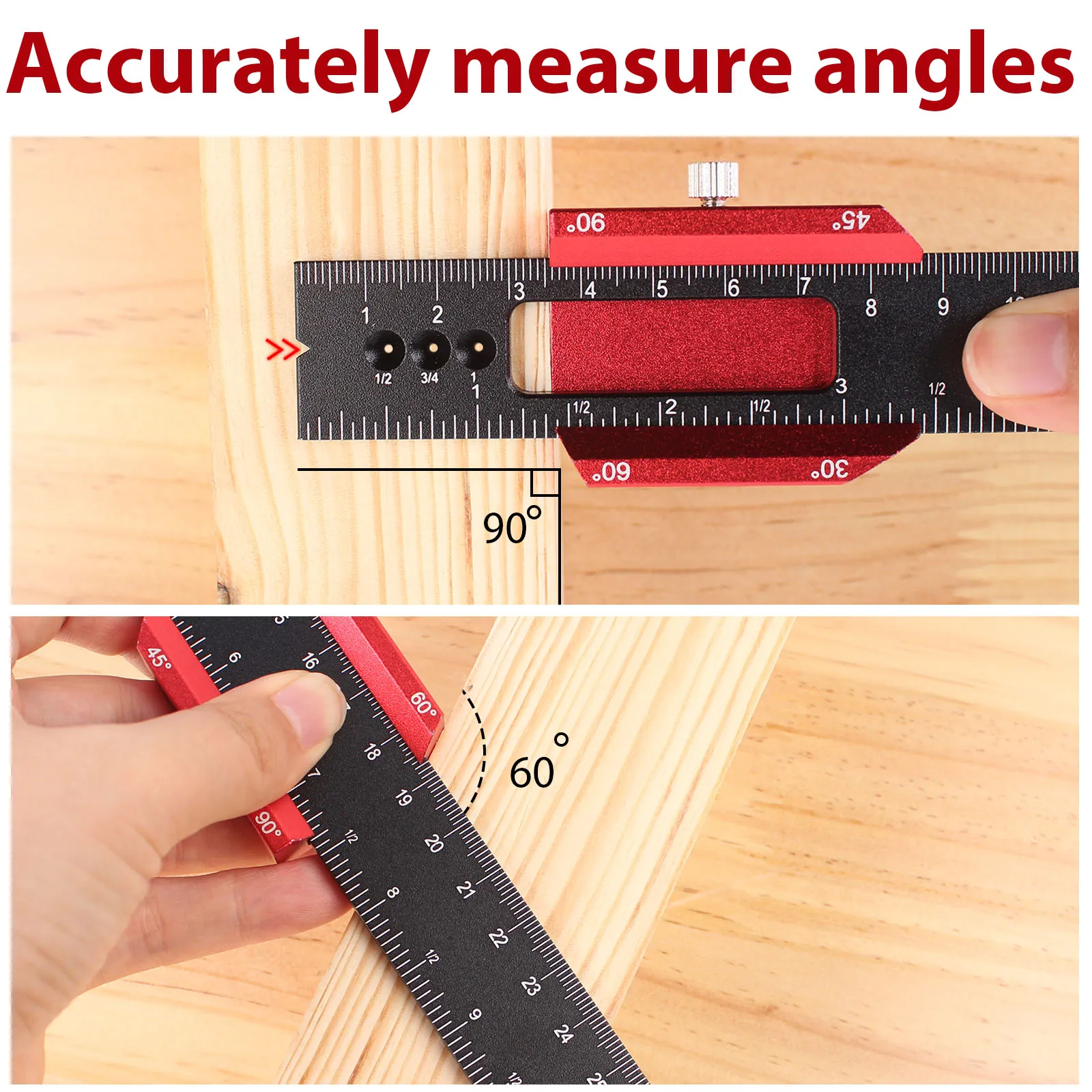 Woodworking Tools Ruler - Pocket Ruler Layout Tool Aluminum Precision Ruler with T-Track Metal Slide Stops,Inch and Metric Scale