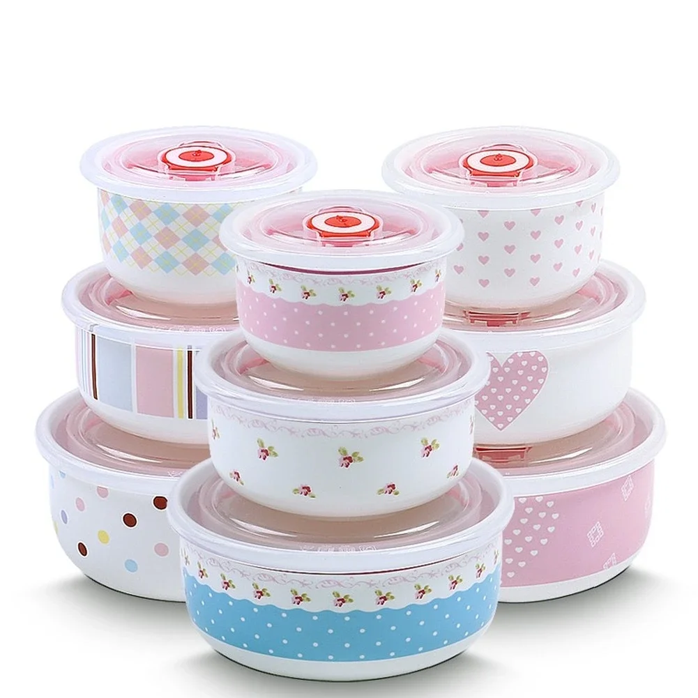 

Fresh-keeping salad dessert ramen Bowl set Sealing Microwave Work Cover 3PCS In One Preservation Bowls Ceramic Rice Bowls