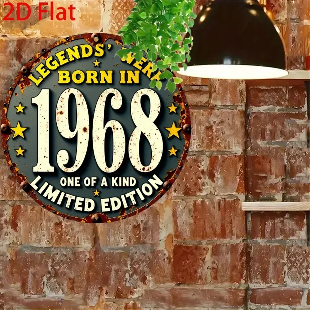 1pc 8x8 Inch 2D Flat Vintage 1968 Retro Round Aluminum Tin Sign - Limited Edition, Distressed Typography & Rustic Stars