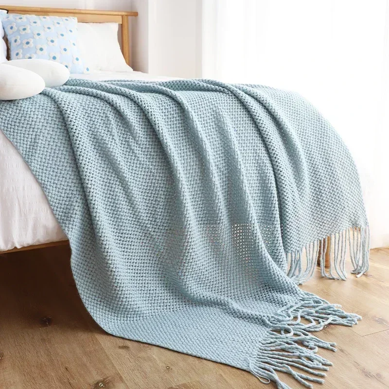 American Knitted Throw Blanket, Bedspread, Wool Blanket, Bedspread, Shawl, Bedspread, Lazy Sofa Cover, Bed End Towel, Home Decor