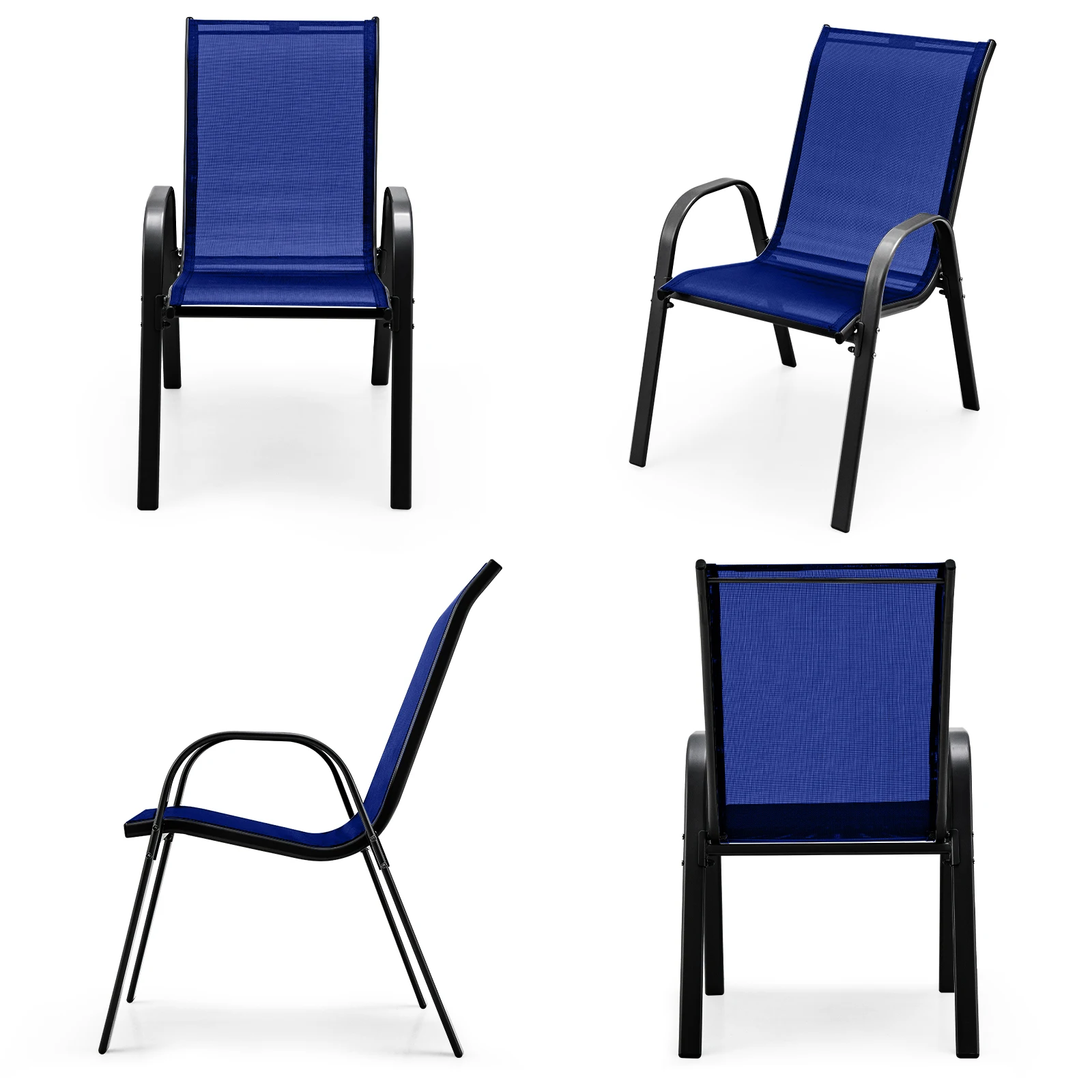 

Set of 4 Patio Dining Chairs Stackable Armrest Space Saving Garden Navy