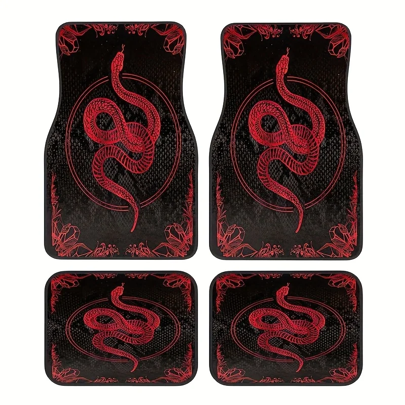 4pcs, Snake-Themed Car Rubber Mats, Universal Non-Slip Carpets, Easy-To-Clean Car Interior Additions, Synthetic Rubber Material,