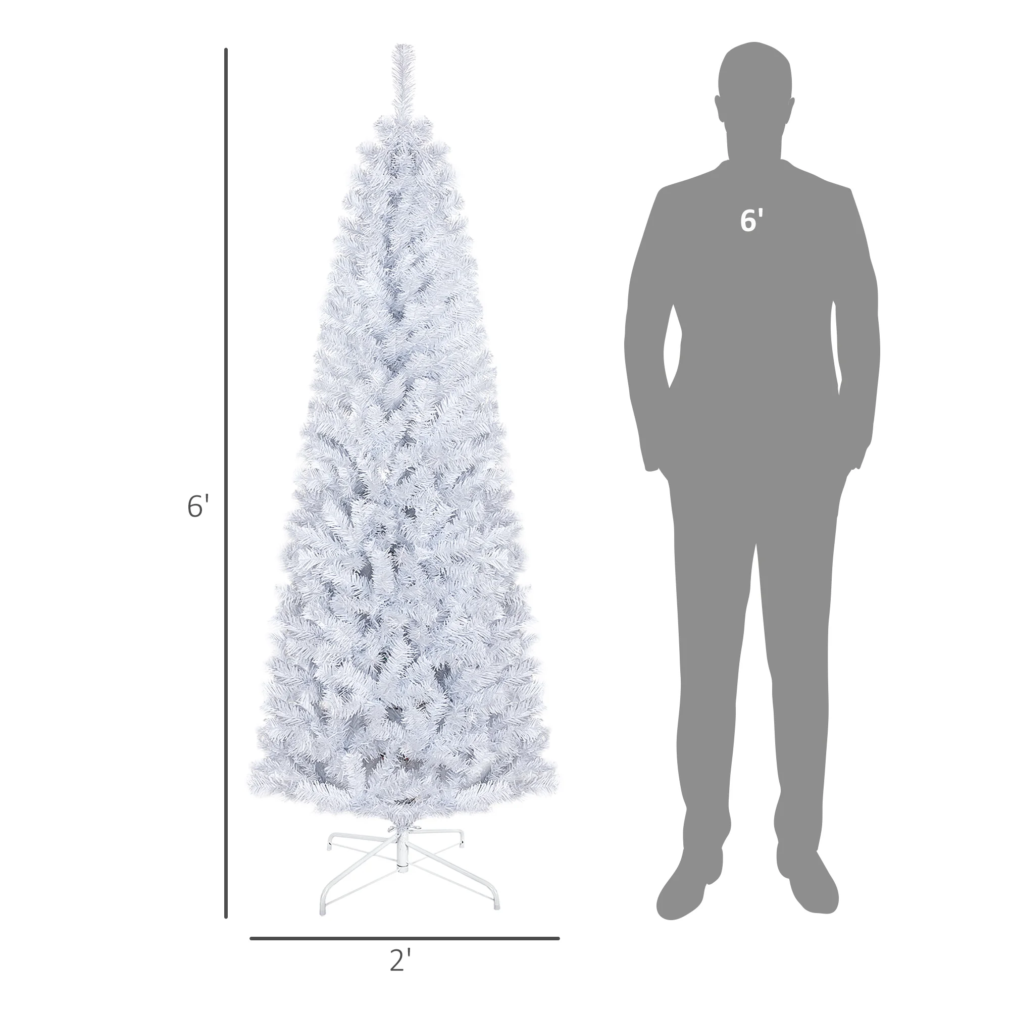 Homcom 6ft Pencil Christmas Tree, Unlit Artificial Christmas Tree Slim Douglas Fir Xmas Tree, Halloween Tree with 618 Tips