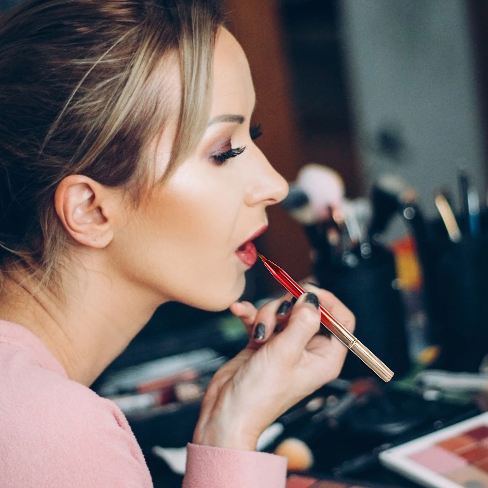 

2pcs Double Head Lip Brush Retractable Makeup Tool For Lipstick Eyeshadow Application Fine Dense Bristles Precision