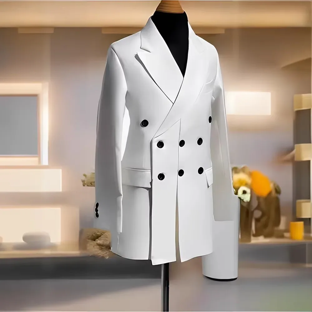 

Three Breasted Groomsmen White Groom Tuxedos Peak Lapel Men Suits Wedding 2 Piceces ( Jacket + Pants + Bow Tie ) D512