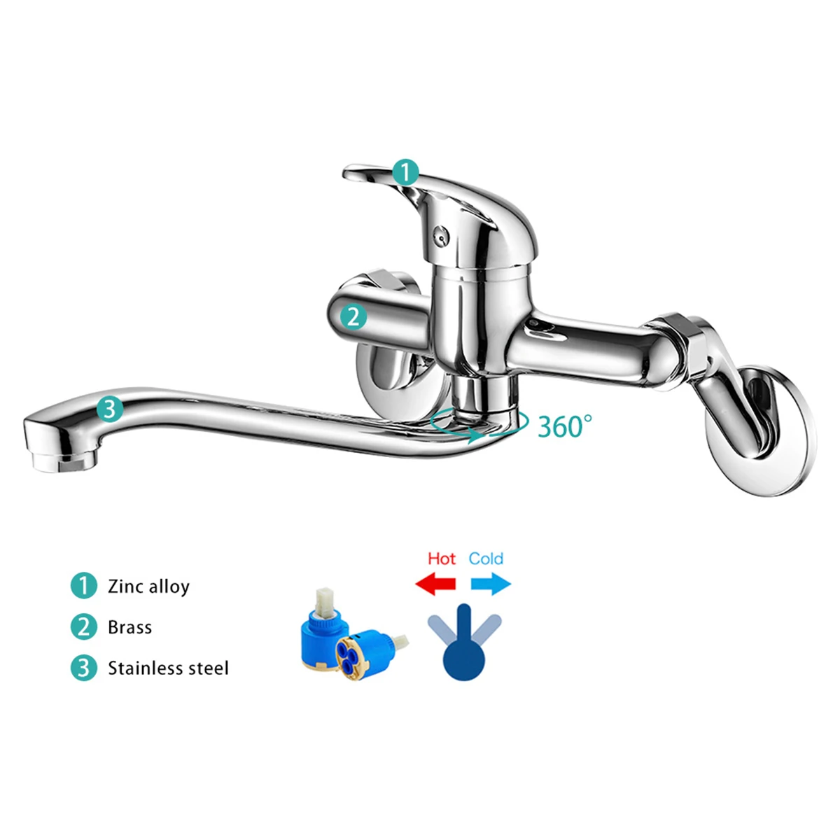 Sink Faucet Single Handle Wall Mounted Mixer Tap Hot Cold Water Mixer Faucet Modern Basin Sink Electroplating Mixer Valve Tap