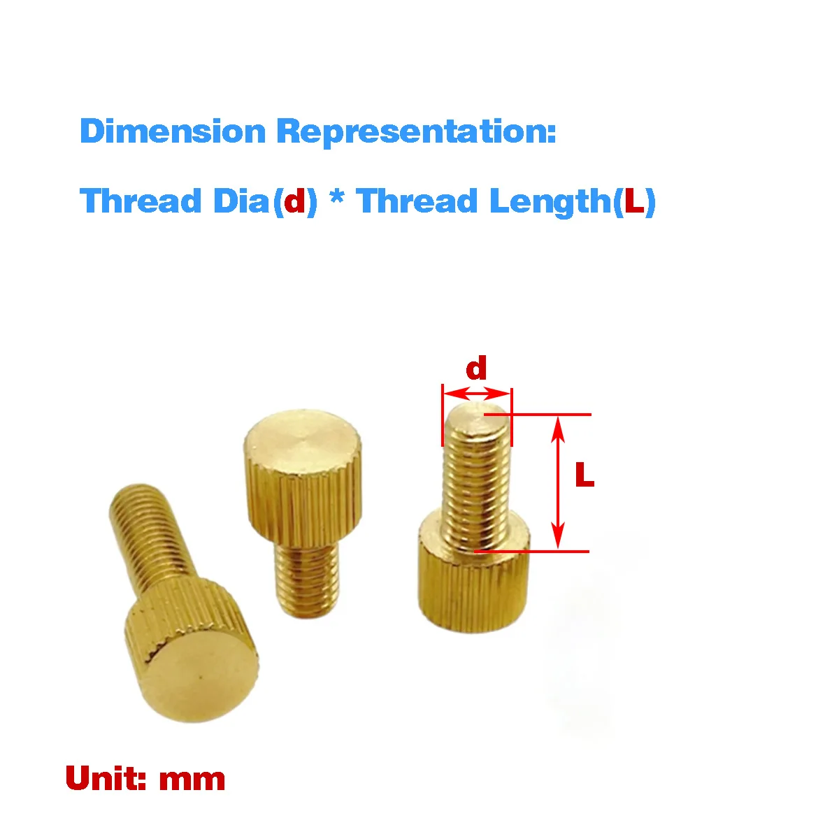 Brass Single Head Hand Screw/Knurled Flat Head Bolt M2M2.5M3M4M5M6