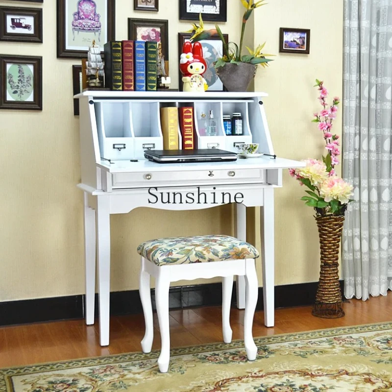 

American solid wood computer with drawers bedroom home desk multi-function foldable dust-proof