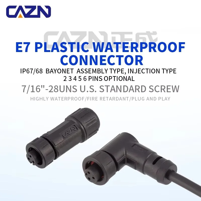 Waterproof E7 Overmolded Plug Bayonet 2 3 4 5 6Pins Straight Angled Male Female Plug With Cable PVC 1Meter Un-Shiled