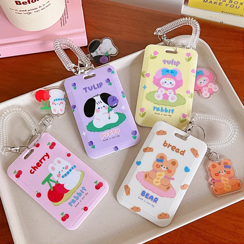 Cute Cartoon Card Holder Kawaii Business ID Credit Bank Card Case Photocard Holder Protective Case Card Cover Portable Keychain