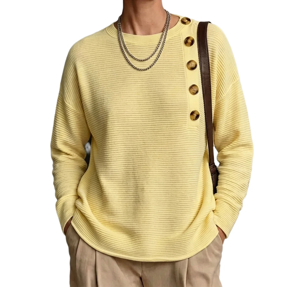Women Long Sleeve Shirts Ribbed Tops Loose T-Shirt Buttons Crewneck Basic Tee Casual Going Out Work Office Daily Wear Y2K Top