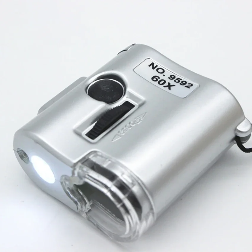 9592 60X Handheld Magnifying Glass Mini Pocket Microscope Loupe Currency Detector Jeweler Magnifier with LED Light , bijoutier