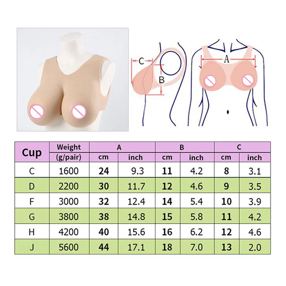 C-J Cup Cospaly Silicone Fake Boobs Back Underwear Buckle Design Realistic Breast Form for Drag Queen Crossdresser Transgender