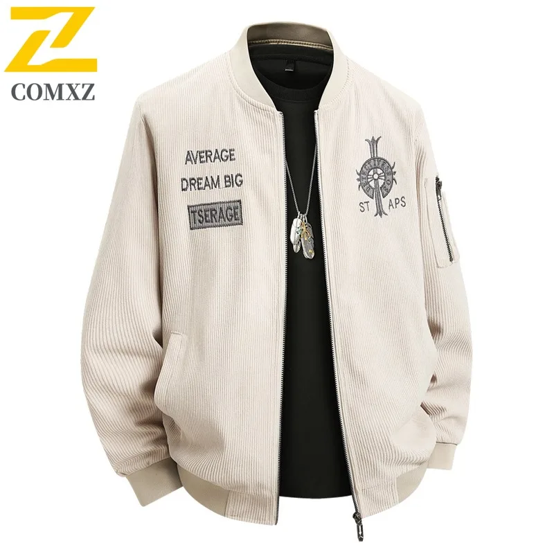 

COMXZ 2025 New Spring Autumn Big Size Jacket Men Trendy Hong Kong Style Handsome Fashion Corduroy Jacket Loose Fit Stand Collar