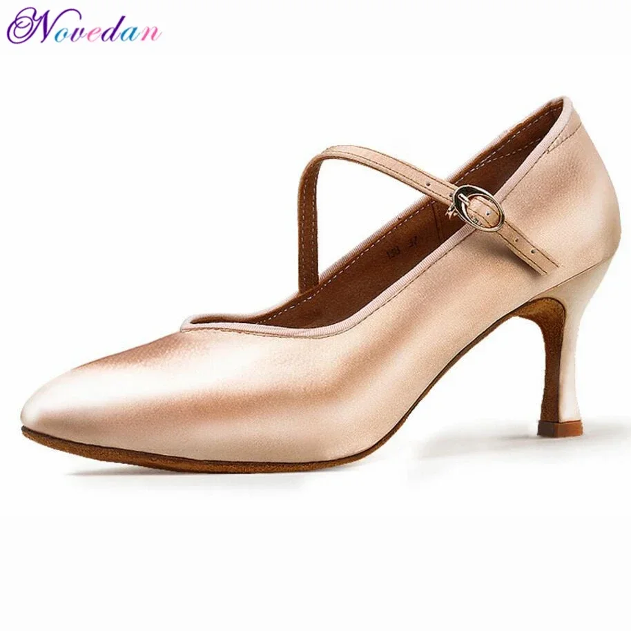 Women Ballroom Latin Dance Shoes Ladies Satin Closed Toe Salsa Tango Waltz Dance Shoes Slim Heel 5.5 cm/6.5 cm/7.5 cm