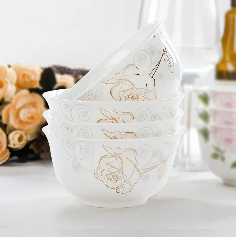 4pc set, 4.5 inch, bone china rice bowls, ceramic microwave bowl, japanese small noodle bowl, enemal bowl, golden rose porcelain