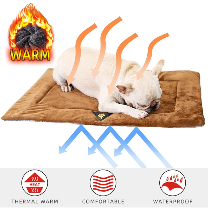 Self Warming Pet Pad Super Soft Fleece Warm Cat Bed Dog Crate Pad Thermal Pet Bed Mat for Outdoor Indoor Anti-Slip Kennel Mat